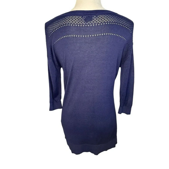 WHBM Women’s XS Navy Blue Open Weave Embellished V-Neck Sweater - Picture 3 of 8